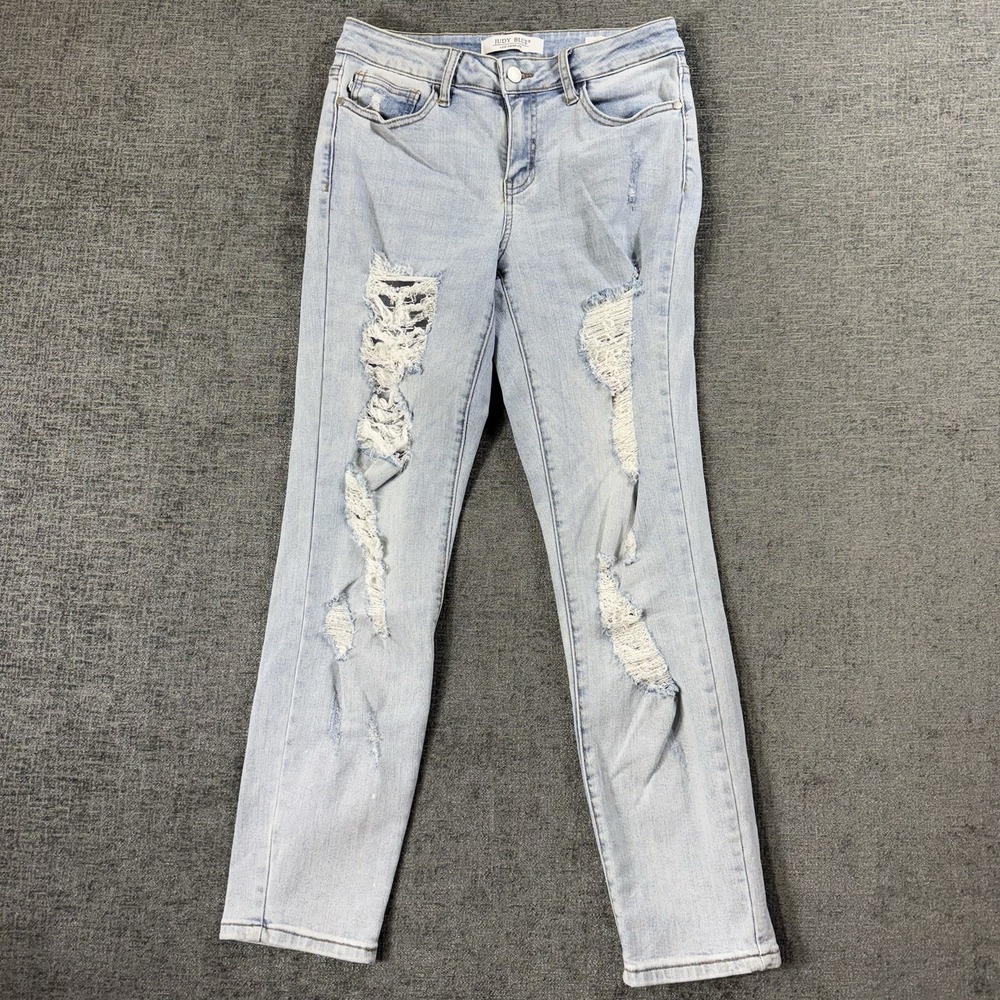 Judy Blue Boyfriend Fit Jeans Women's‎ 3/26 Grunge Light Wash Holes Stretch